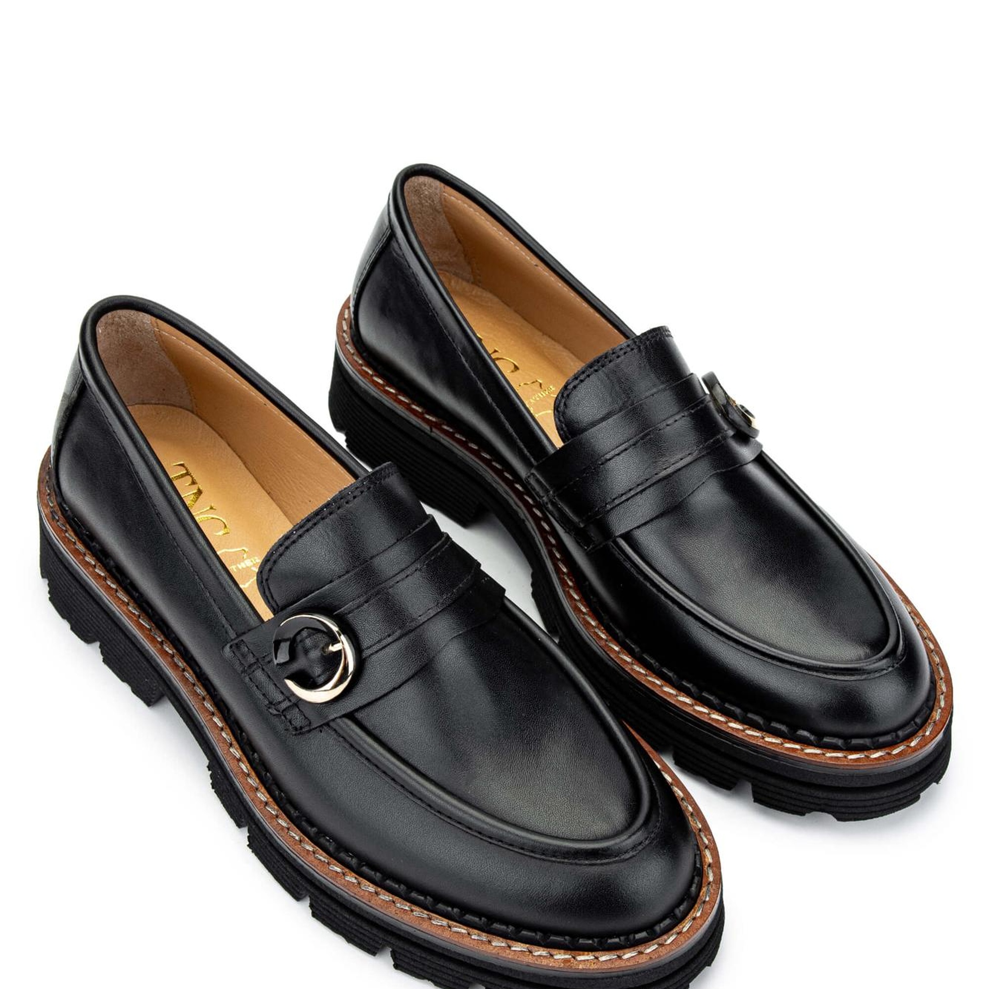 Tamer Tanca Kadın Hakiki Deri Siyah Deri Loafer Ayakkabı