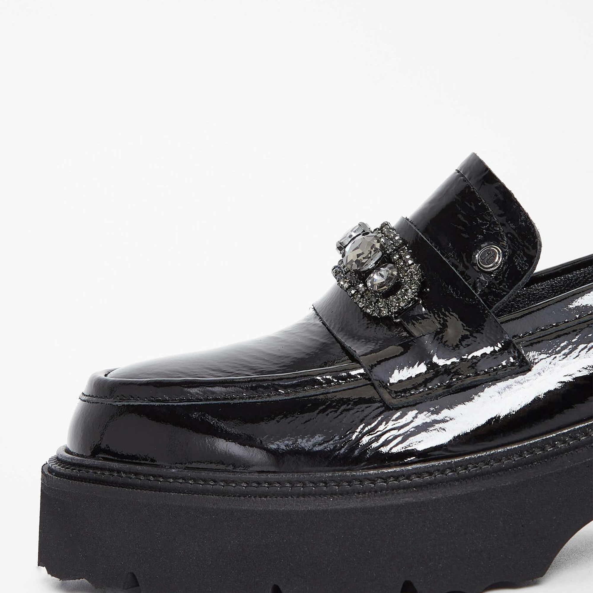 Tamer Tanca Kadın Hakiki Deri Siyah Rugan Loafer Ayakkabı