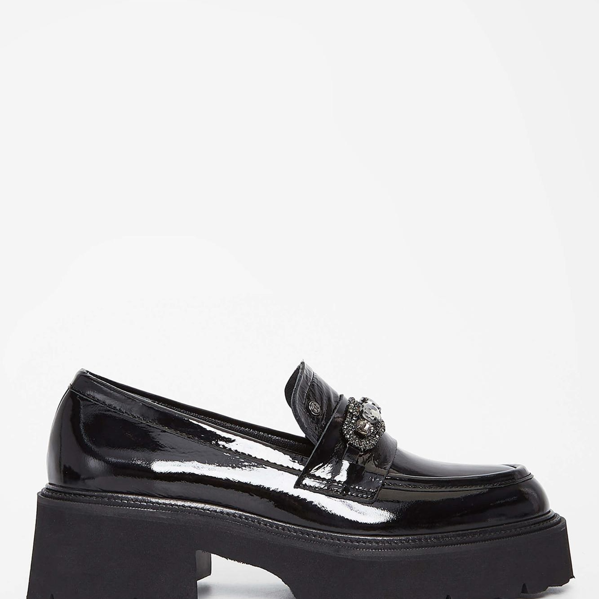 Tamer Tanca Kadın Hakiki Deri Siyah Rugan Loafer Ayakkabı