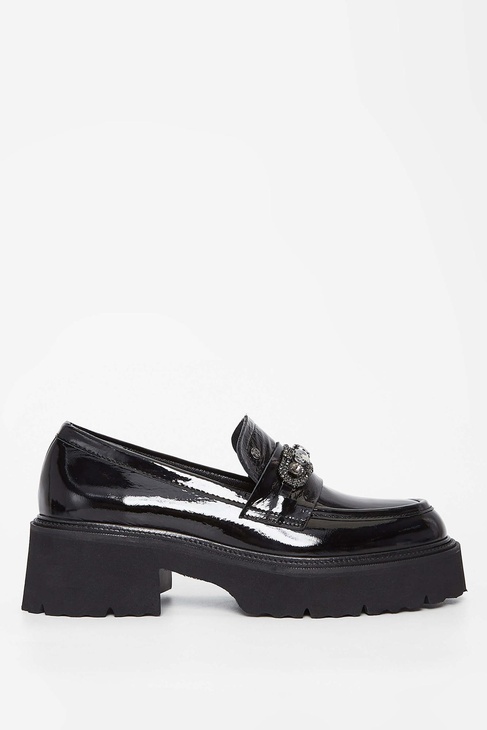  Tamer Tanca Kadın Hakiki Deri Siyah Rugan Loafer Ayakkabı