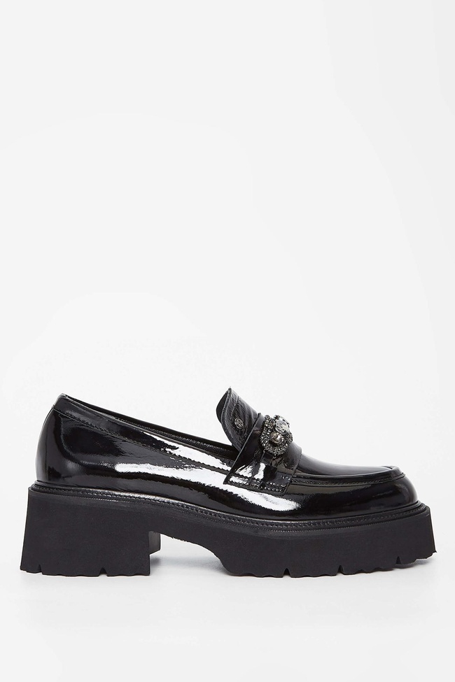  Tamer Tanca Kadın Hakiki Deri Siyah Rugan Loafer Ayakkabı