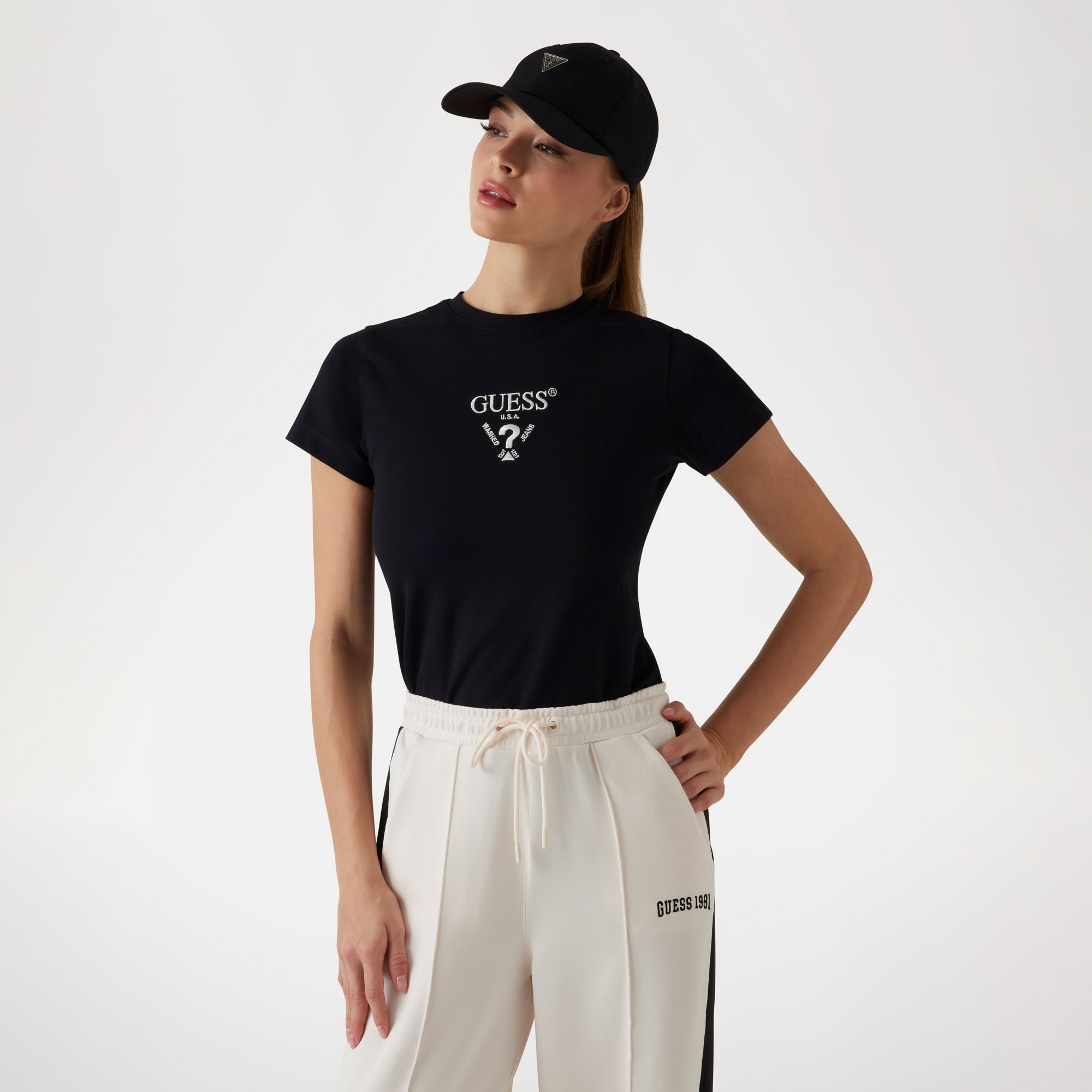 Guess Colette Org Heavy 240 Kadın Siyah T-Shirt