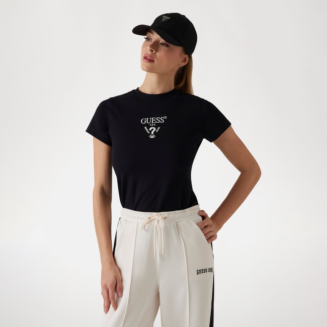  Guess Colette Org Heavy 240 Kadın Siyah T-Shirt