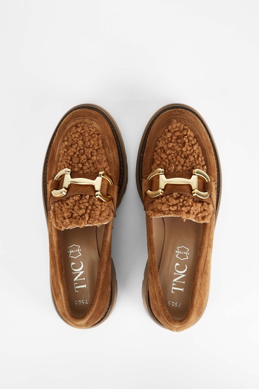  Tamer Tanca Kadın Hakiki Deri Taba Süet Loafer Ayakkabı