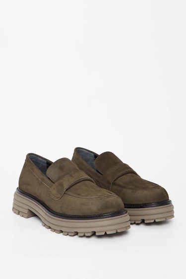  Tamer Tanca Kadın Hakiki Deri Yeşil Loafer Ayakkabı