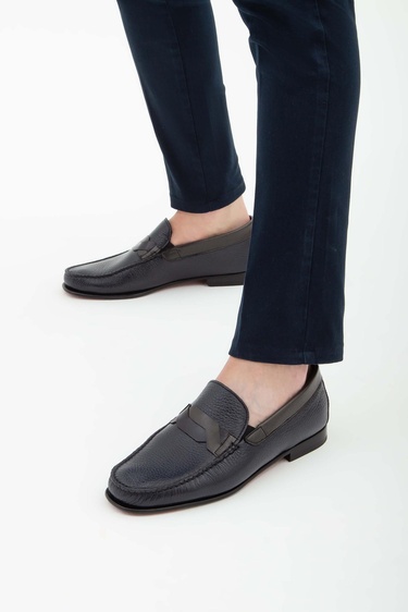  Tamer Tanca Erkek Hakiki Deri Lacivert Rok Ayakkabı