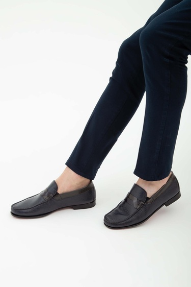  Tamer Tanca Erkek Hakiki Deri Lacivert Rok Ayakkabı