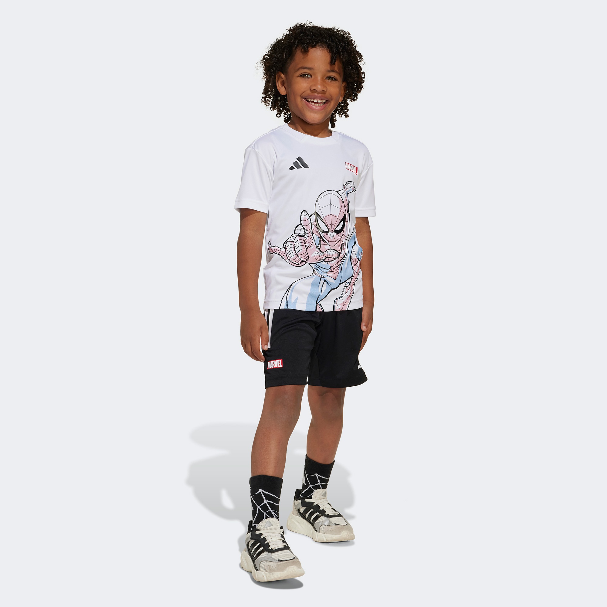 adidas X Marvel Spiderman Çocuk Beyaz/Siyah Şort Takımı