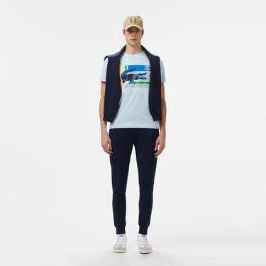  Lacoste Erkek Bisiklet Yaka Baskılı Açık Mavi T-Shirt