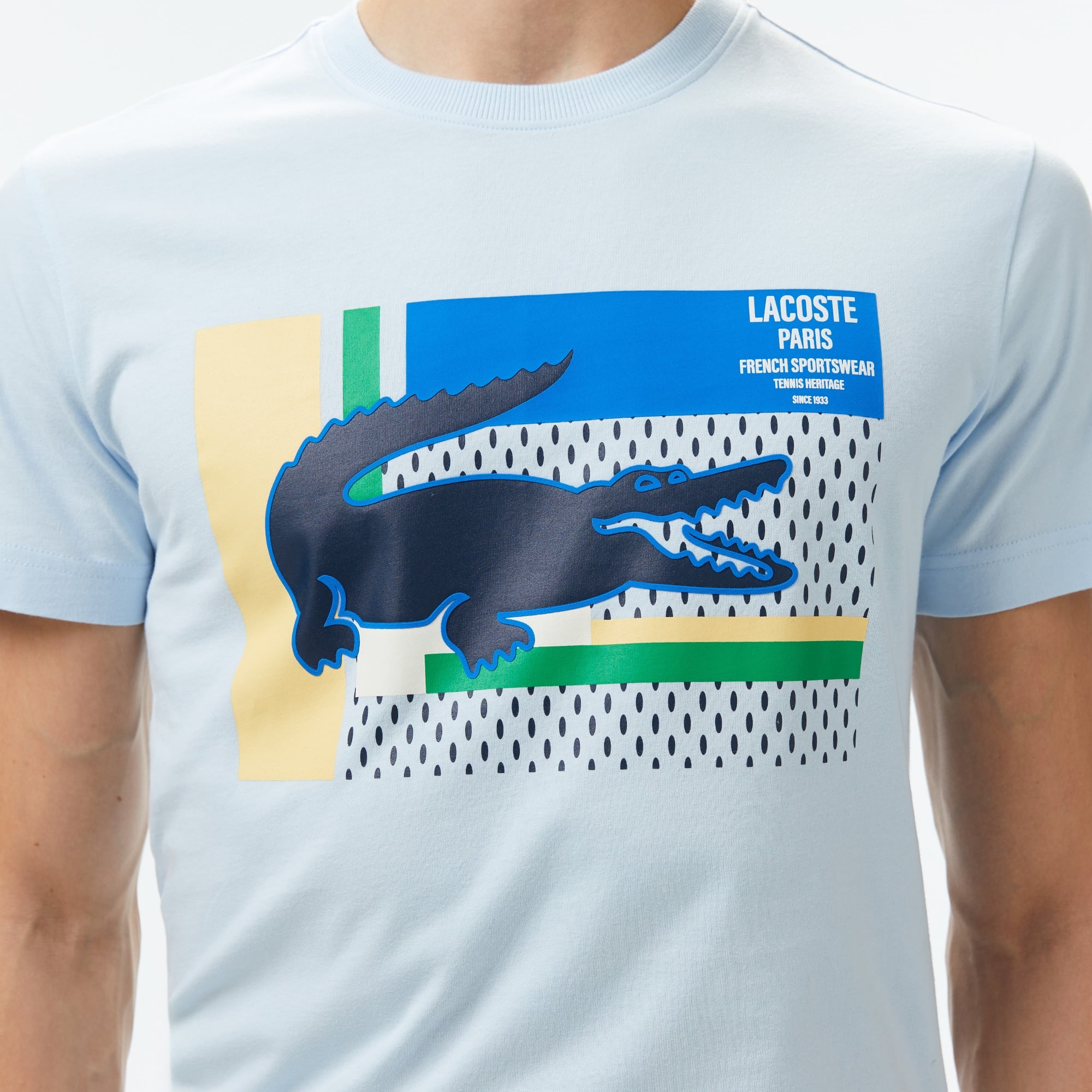 Lacoste Erkek Bisiklet Yaka Baskılı Açık Mavi T-Shirt