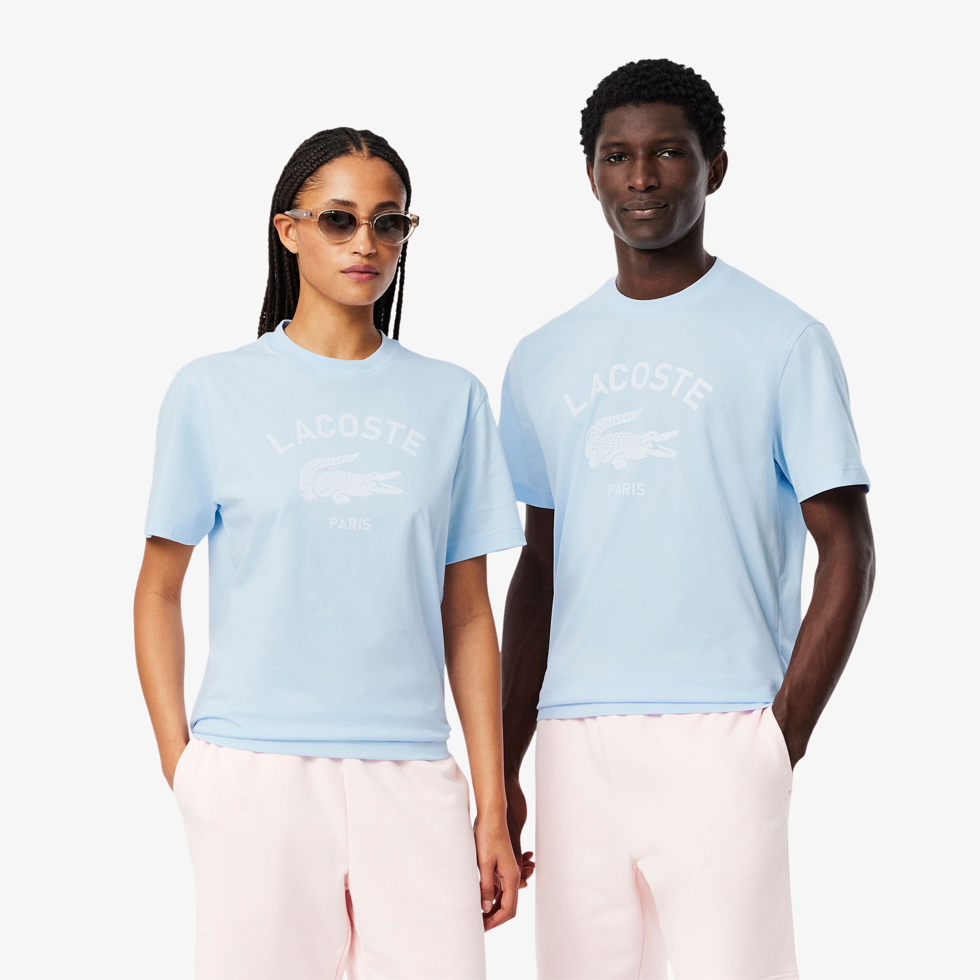 Lacoste Unisex Classic Fit Bisiklet Yaka Baskılı Açık Mavi T-Shirt