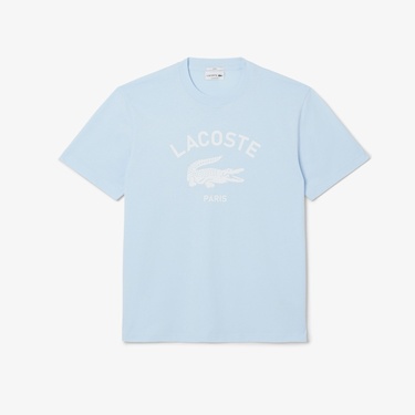  Lacoste Unisex Classic Fit Bisiklet Yaka Baskılı Açık Mavi T-Shirt