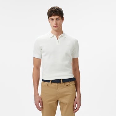  Erkek Kısa Kollu Yarım Fermuarlı Beyaz Triko