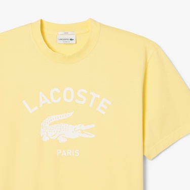  Lacoste Unisex Classic Fit Bisiklet Yaka Baskılı Sarı T-Shirt