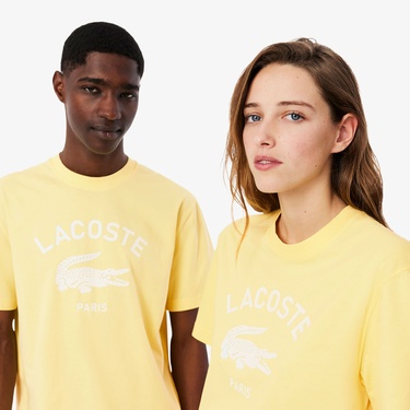  Lacoste Unisex Classic Fit Bisiklet Yaka Baskılı Sarı T-Shirt