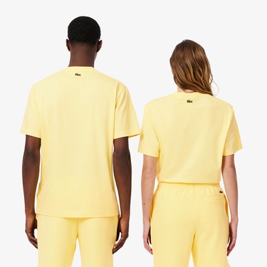  Lacoste Unisex Classic Fit Bisiklet Yaka Baskılı Sarı T-Shirt