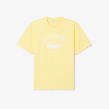  Lacoste Unisex Classic Fit Bisiklet Yaka Baskılı Sarı T-Shirt