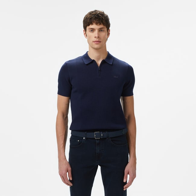  Erkek Kısa Kollu Yarım Fermuarlı Lacivert Triko