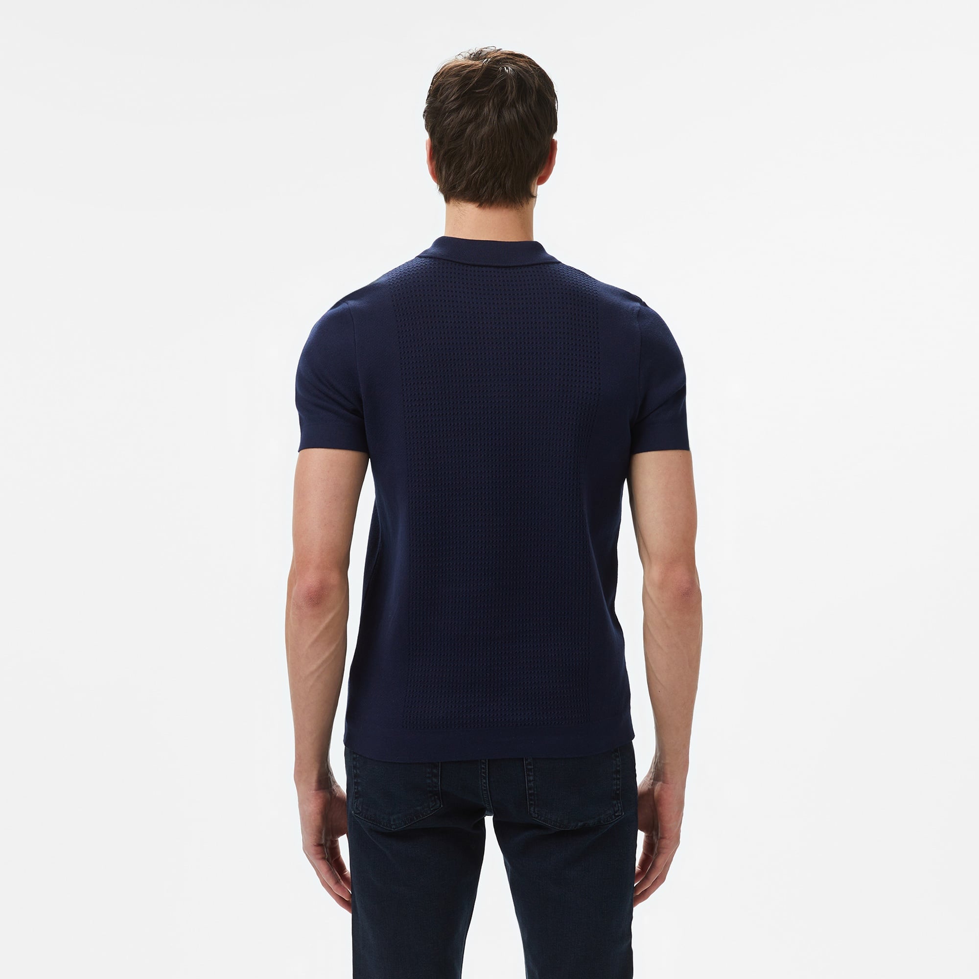 Lacoste Erkek Kısa Kollu Yarım Fermuarlı Lacivert Triko