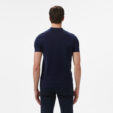  Lacoste Erkek Kısa Kollu Yarım Fermuarlı Lacivert Triko