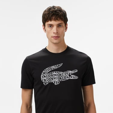  Lacoste Erkek Regular Fit Bisiklet Yaka Baskılı Siyah T-Shirt