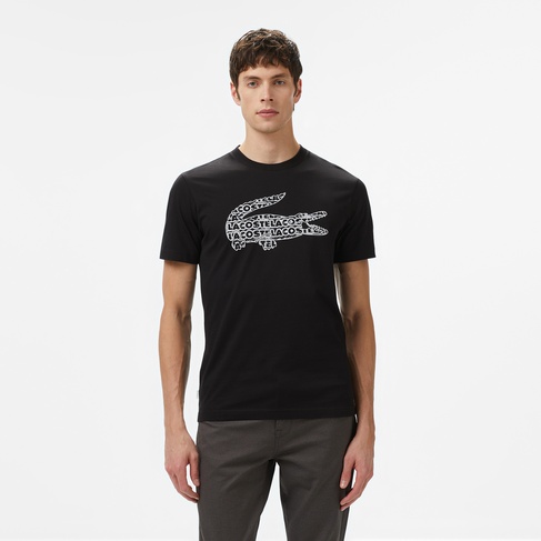  Lacoste Erkek Regular Fit Bisiklet Yaka Baskılı Siyah T-Shirt
