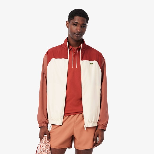  Lacoste Erkek Dik Yaka Renk Bloklu Bordo Ceket