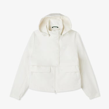  Kadın Relaxed Fit Kapüşonlu Beyaz Yağmurluk