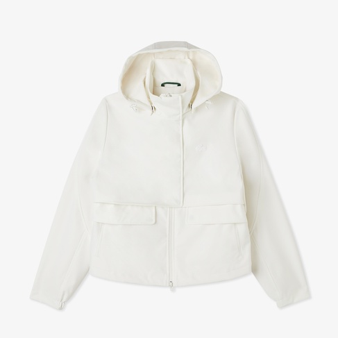  Kadın Relaxed Fit Kapüşonlu Beyaz Yağmurluk