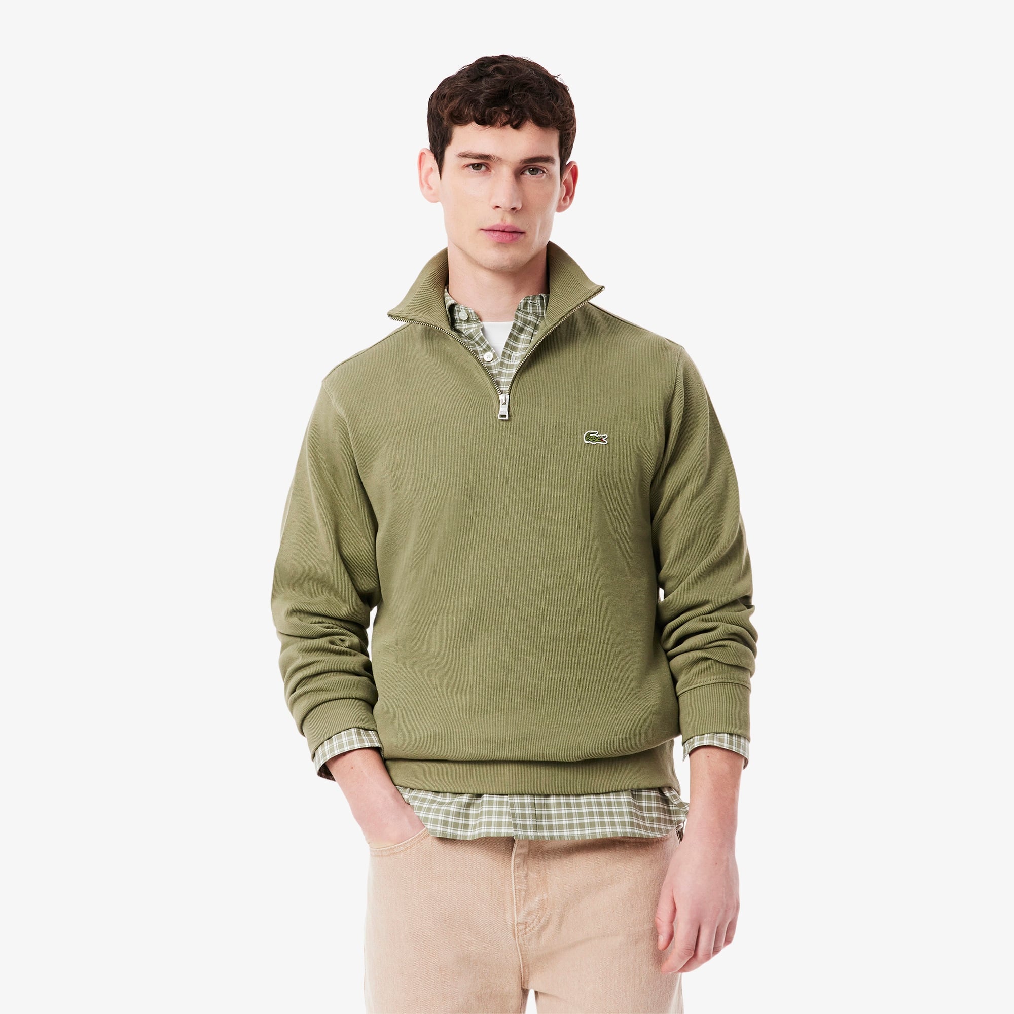 Lacoste Erkek Classic Fit Yarım Fermuarlı Haki Sweatshirt