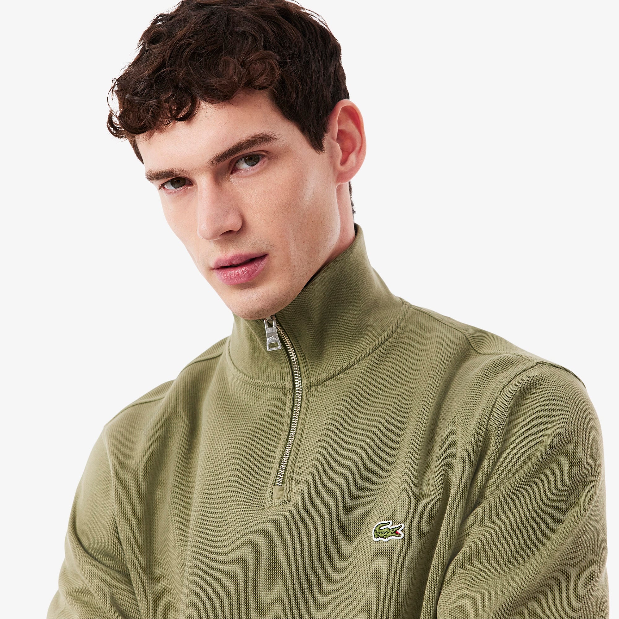 Lacoste Erkek Classic Fit Yarım Fermuarlı Haki Sweatshirt