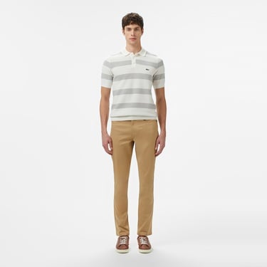  Lacoste Erkek Polo Yaka Çizgili Gri Triko