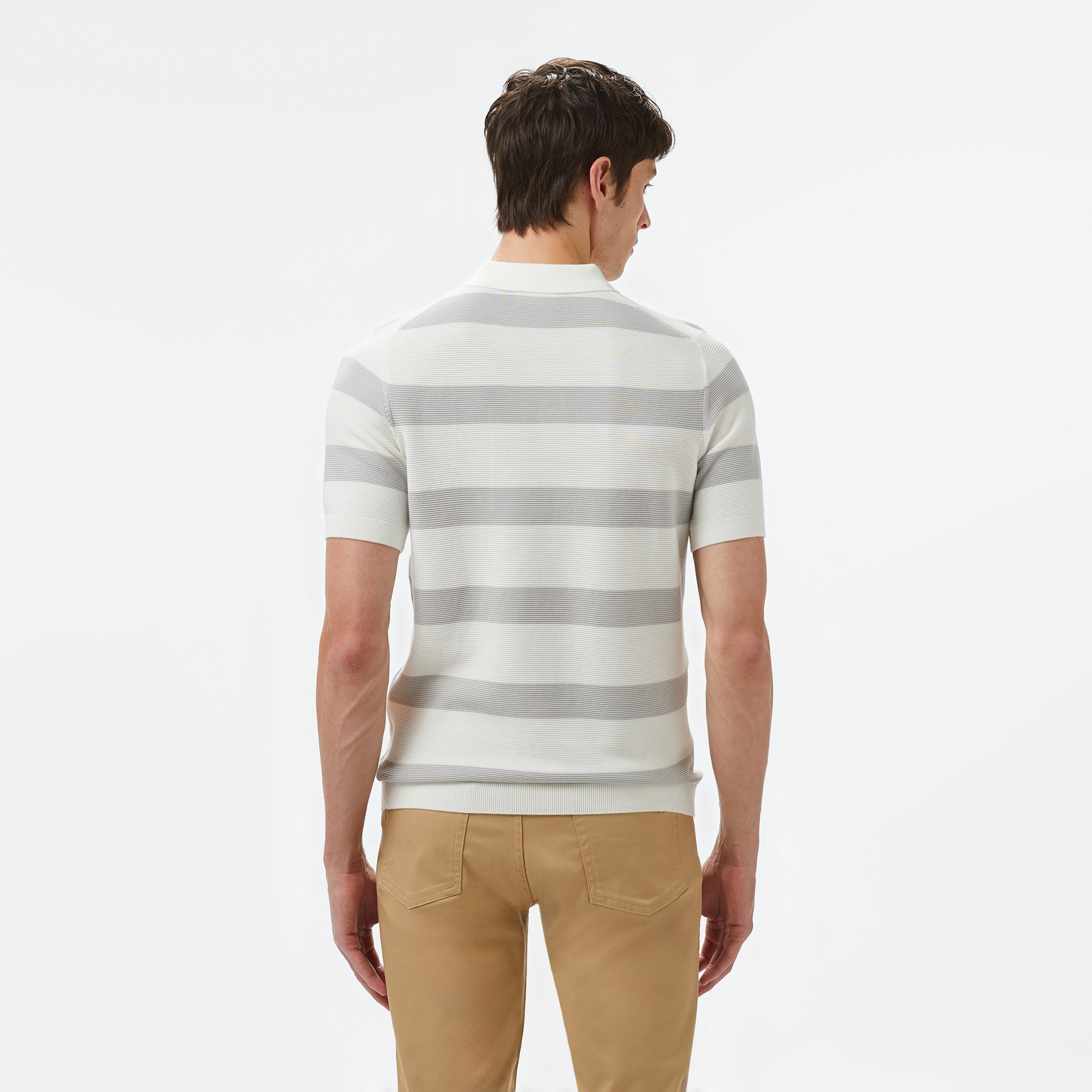 Lacoste Erkek Polo Yaka Çizgili Gri Triko