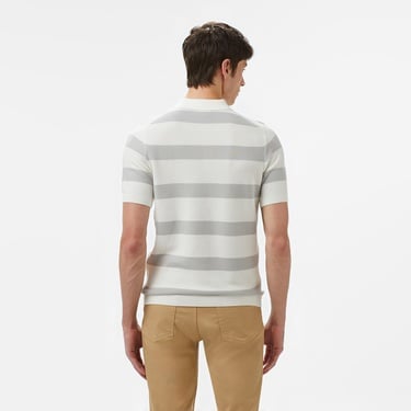  Lacoste Erkek Polo Yaka Çizgili Gri Triko