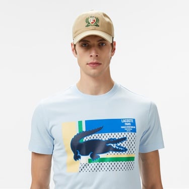  Lacoste Erkek Bisiklet Yaka Baskılı Açık Mavi T-Shirt