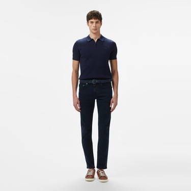  Lacoste Erkek Kısa Kollu Yarım Fermuarlı Lacivert Triko