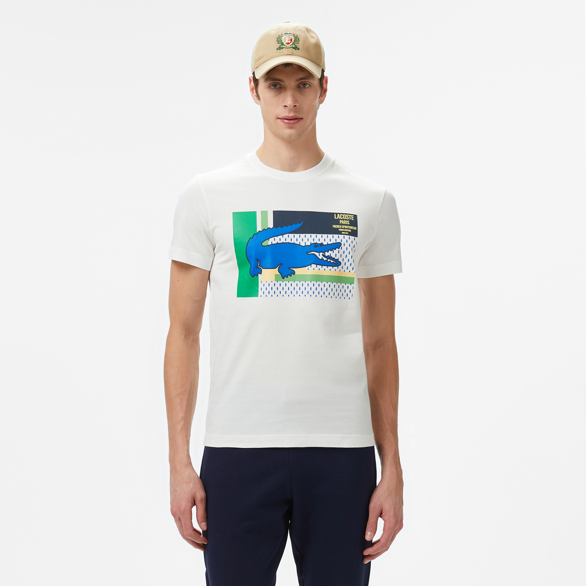 Lacoste Erkek Bisiklet Yaka Baskılı Beyaz T-Shirt