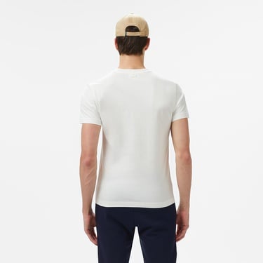  Erkek Bisiklet Yaka Baskılı Beyaz T-Shirt