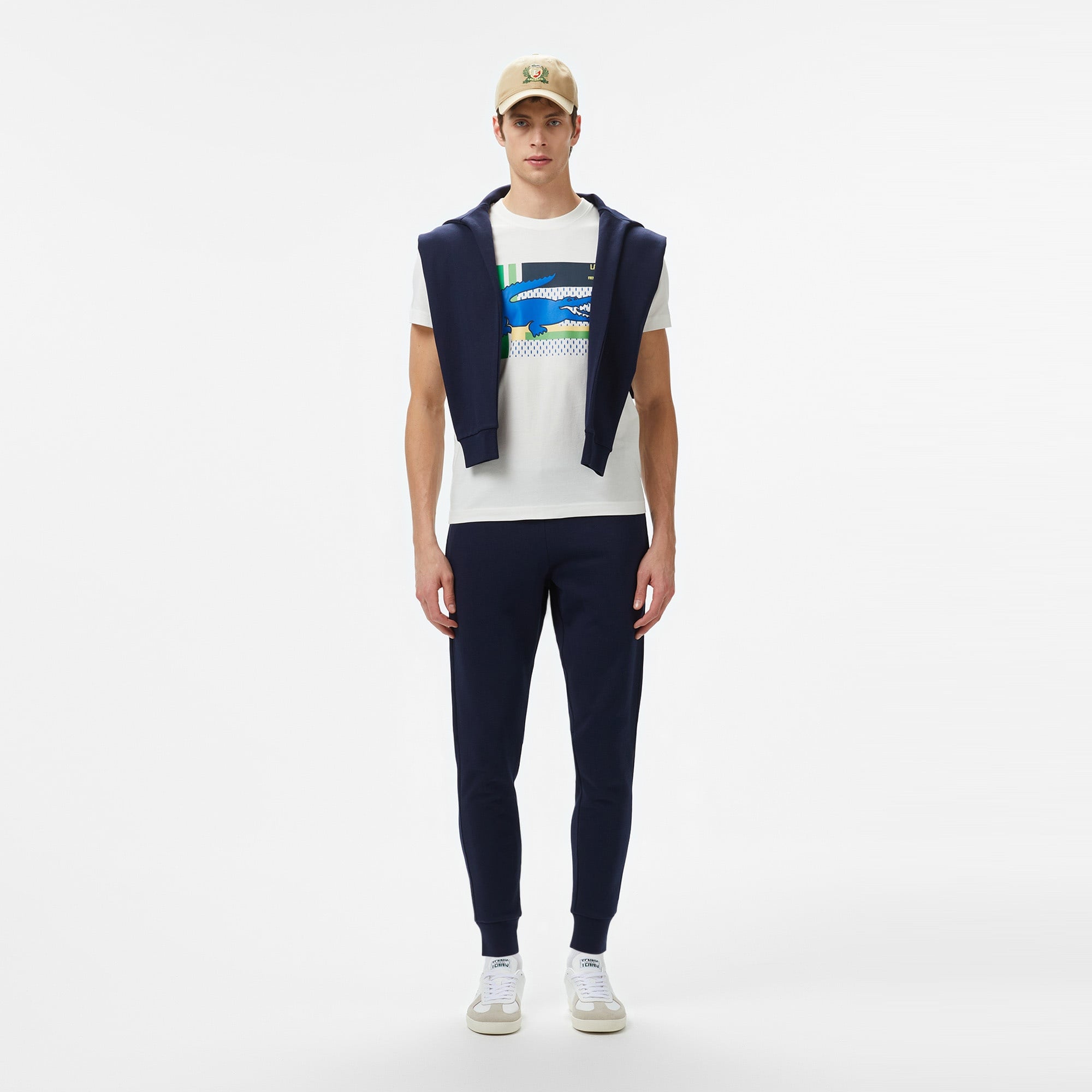 Lacoste Erkek Bisiklet Yaka Baskılı Beyaz T-Shirt