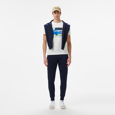  Erkek Bisiklet Yaka Baskılı Beyaz T-Shirt