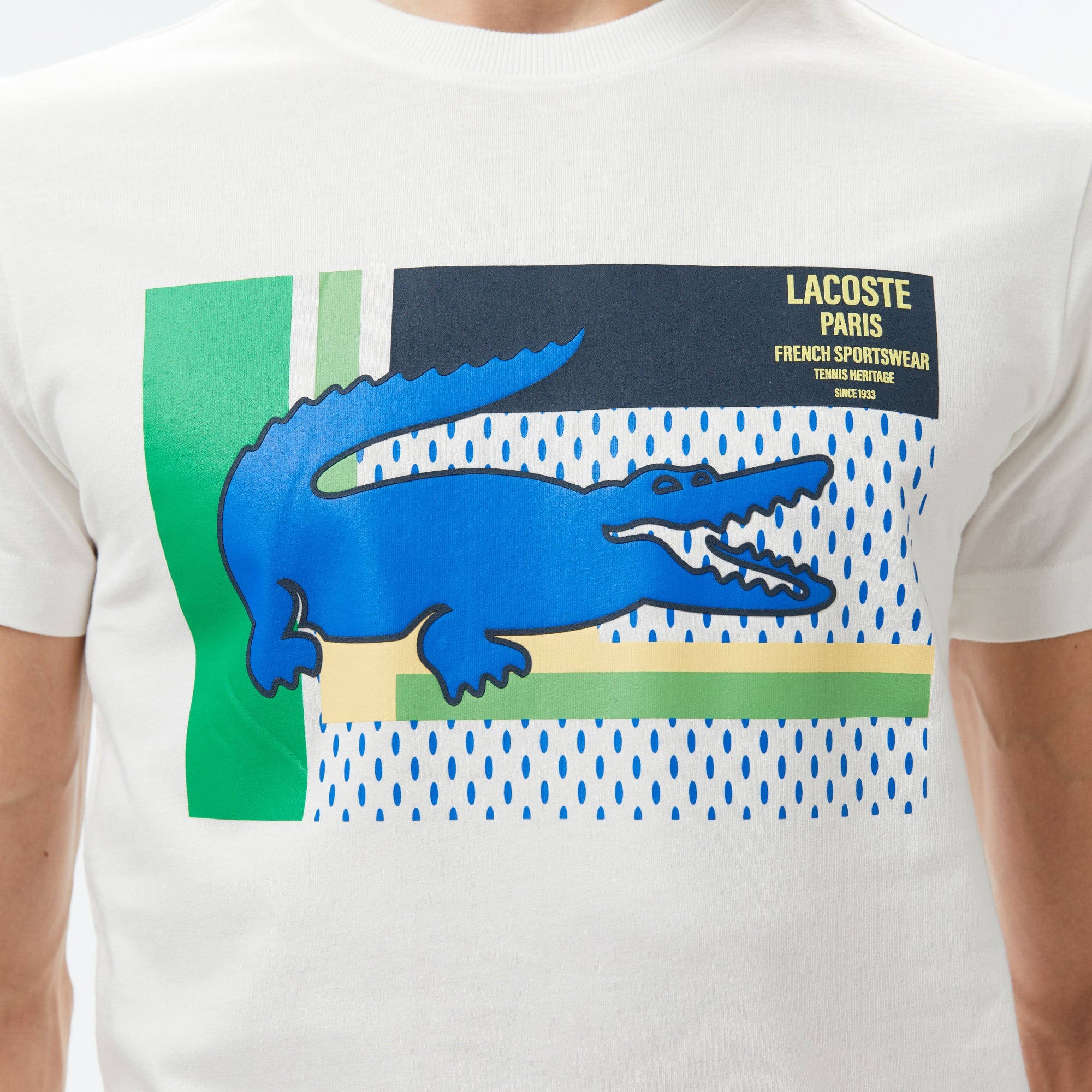 Lacoste Erkek Bisiklet Yaka Baskılı Beyaz T-Shirt