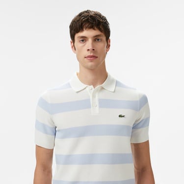  Lacoste Erkek Gömlek Yaka Çizgili Açık Mavi Triko