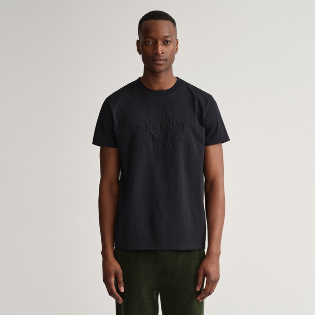  GANT Erkek Siyah Regular Fit Bisiklet Yaka Logolu T-Shirt