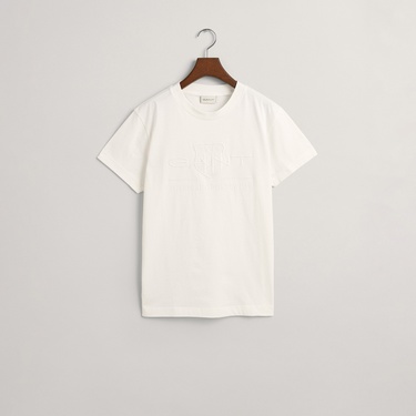  GANT Erkek Beyaz Regular Fit Bisiklet Yaka Logolu Logolu T-Shirt