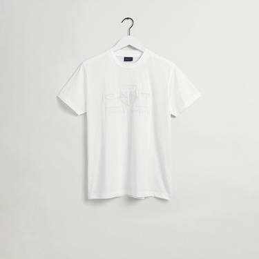  GANT Erkek Beyaz Regular Fit Bisiklet Yaka Logolu Logolu T-Shirt