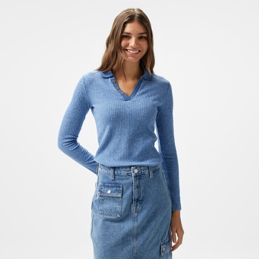  Nautica Kadın Mavi Uzun Kollu Polo