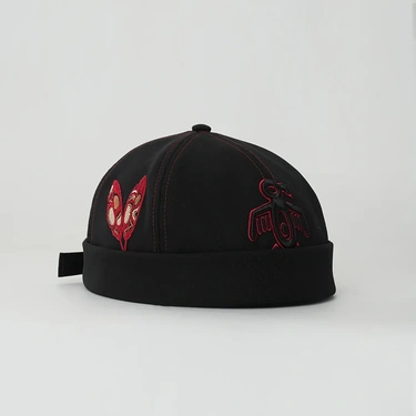  RustandRich Kadın Erkek Siyah/Kırmızı Docker Şapka-The Indians Collection-Red Indian