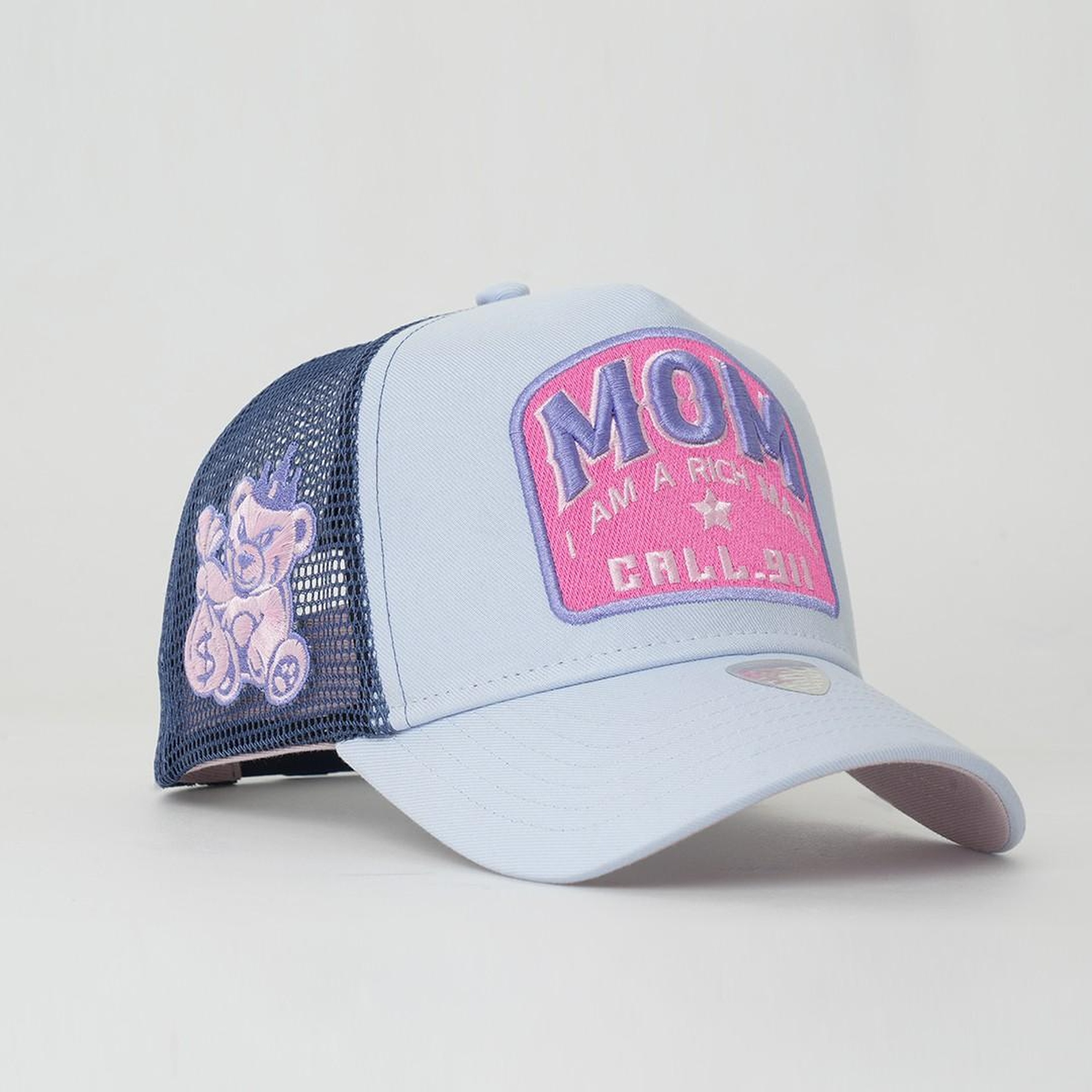 RustandRich Kadın Erkek Mavi Trucker Şapka-Motto Collection-Mom