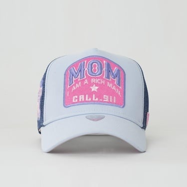  RustandRich Kadın Erkek Mavi Trucker Şapka-Motto Collection-Mom