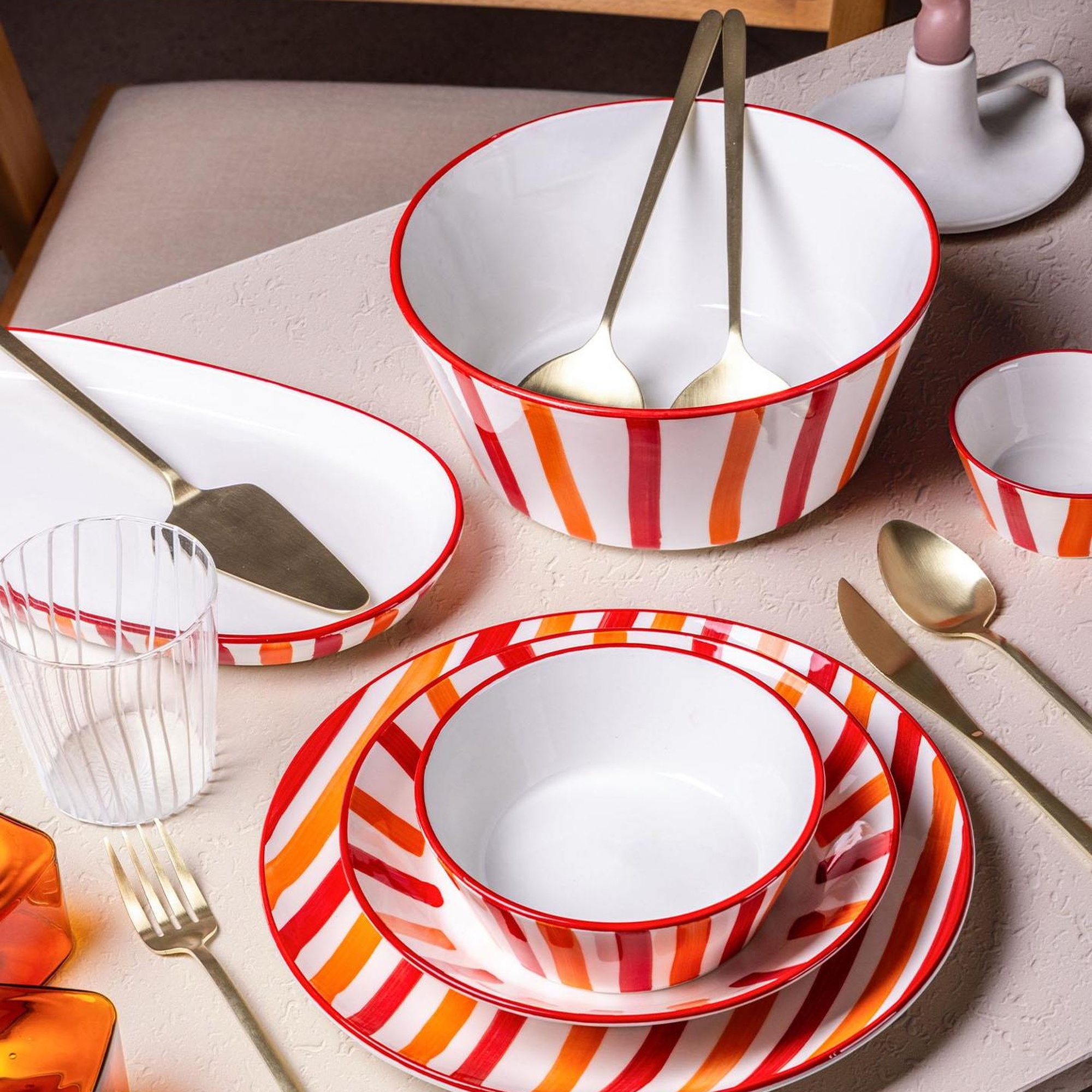 Joy Oval Servis 2li Set Kırmızı 17x30x4 cm